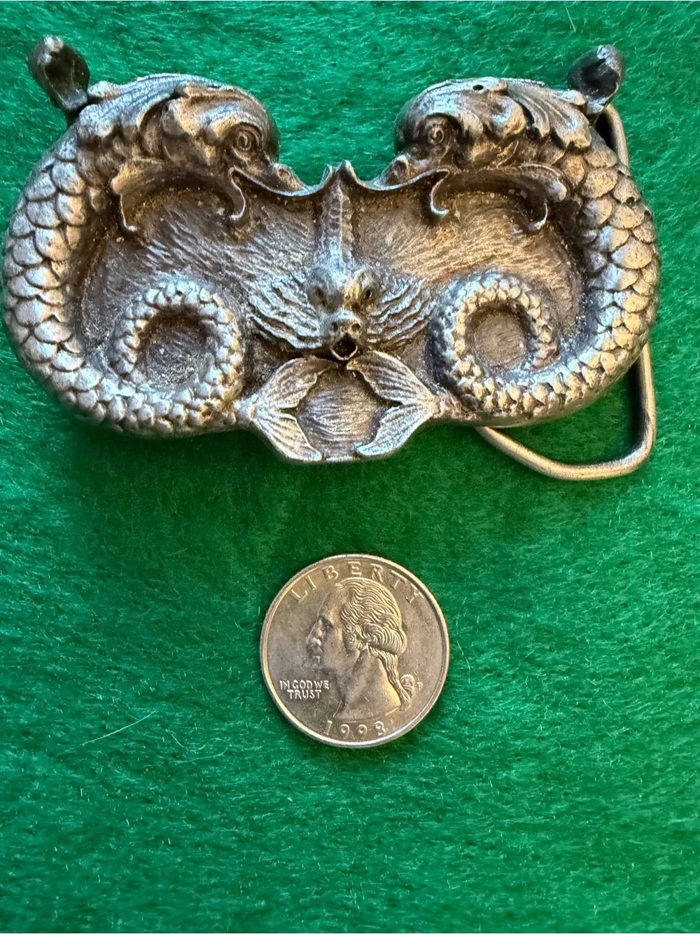 Vintage Bergamont Brass Works “Mythical Creatures” Belt Buckle, Pewter